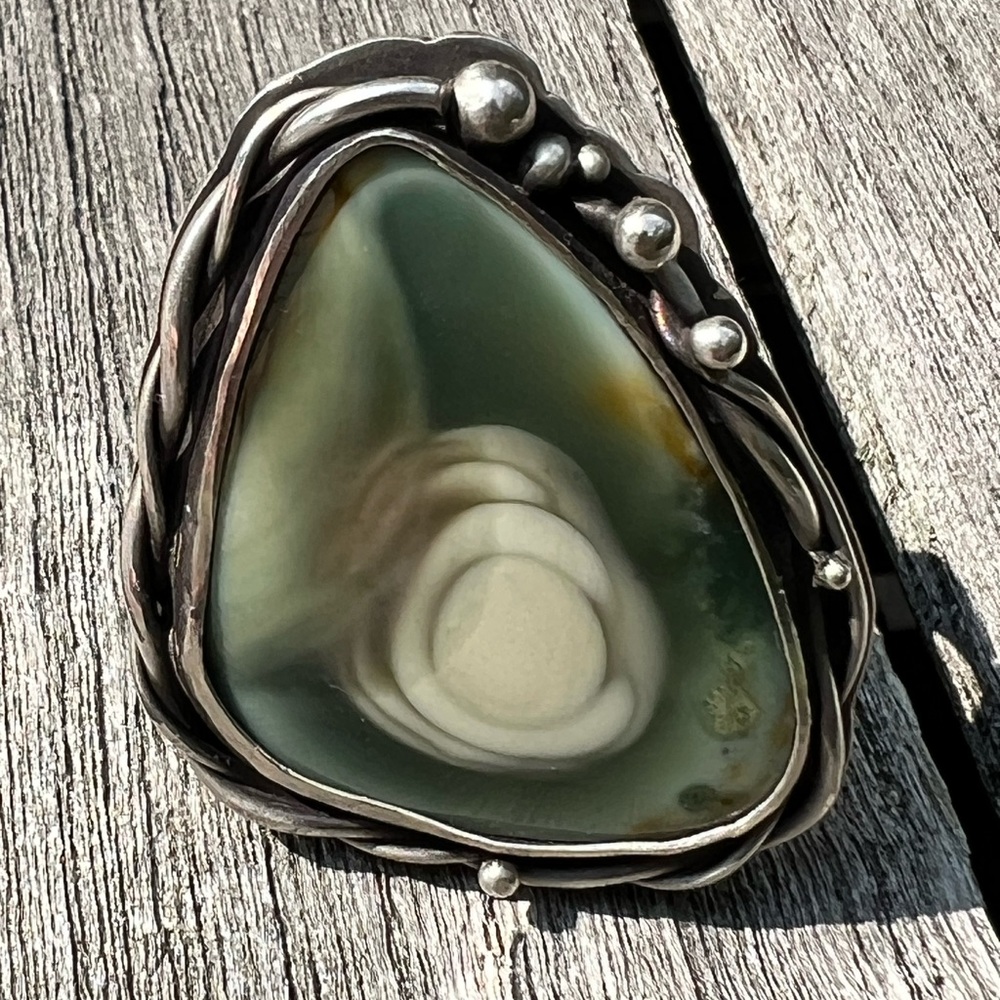 Imperial Green Jasper Statement Ring Sterling Sil… - image 3